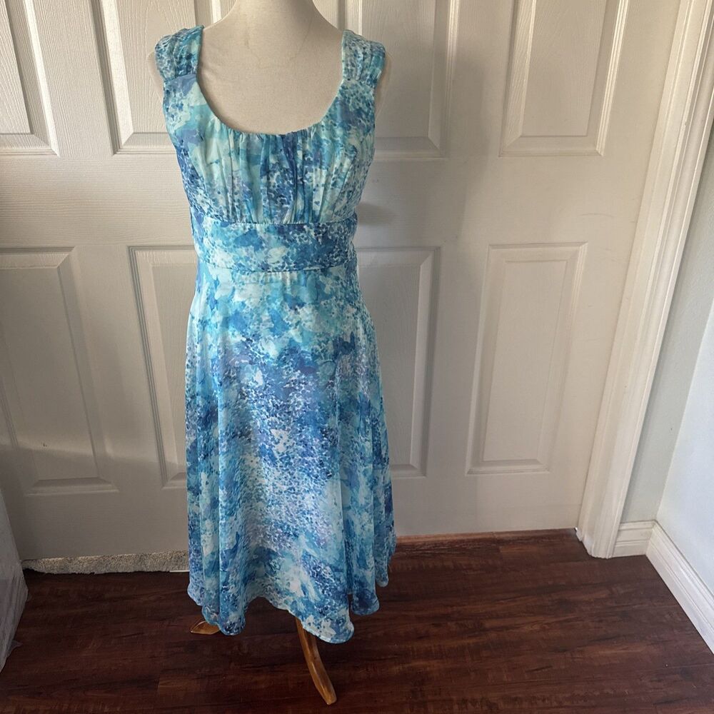 Blue Watercolor Dress Size 10 Milk Maid Bust Empire Waist Lined Romantic